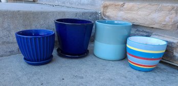 Elegant Blue Glazed Garden Pots