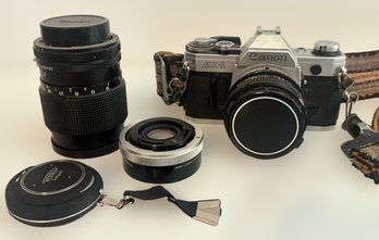 Vintage Canon Ae-135mm SLR Film Camera And  Lense