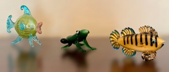 Colorful Blown Glass Sea Life Figurines- Lot Of 3