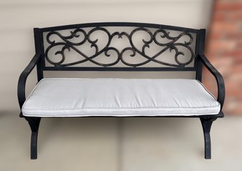 Elegant Outdoor Metal Bench With Cream Cushion Seat