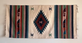 Aztec Style Wool Woven Blanket With Fringe