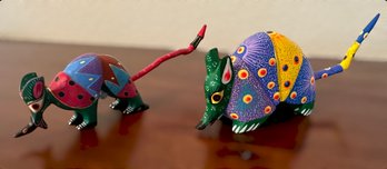 Hand Crafted Mexican Alebrije Armadillo Wood Sculptures