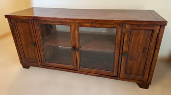 Dark Solid Wood TV Stand With Beautiful Glass Cabinets