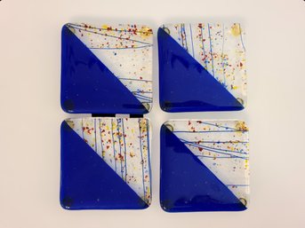 Four Handmade Fused Glass Coasters