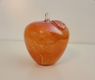 Large Decorative Red Orange Glass Apple W/ Leaf