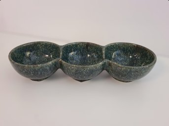 Dark Green Three Bowl Connected Condiment Dish