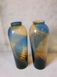 Exquisite Multi-colored Swirled Glass Vase - Lot Of 2