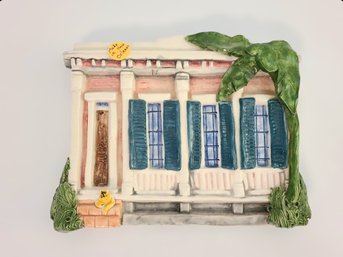 1996 Handmade Clay Cottage W/ A Cat On The Steps