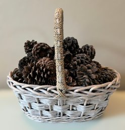Decorative Woven Basket With Beautiful Pine Cones