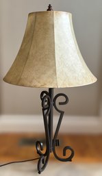 Stunning Wrought Iron Table Lamp With A Stretched Faux Leather Shade 2 Of 2