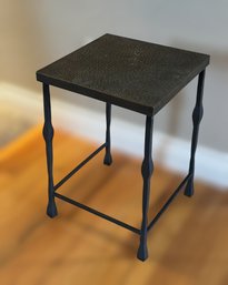 Beautiful Iron Side Table With A Floral Tabletop Design