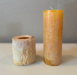 Unique Light Yellow Decorative Candles - Lot Of 2