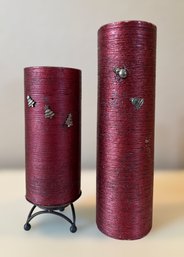 Elegant Cranberry Red Holiday Candles With Festive Candle Accents