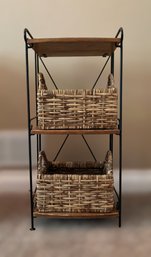 Metal 3 Shelf Stand With Beautiful Woven Baskets