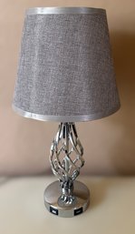 Elegant Silver Table Lamp With USB Ports For Charging Devices 1 Of 2