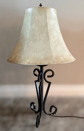 Beautiful Wrought Iron Table Lamp With A Stretched Faux Leather Shade 1 Of 2