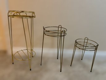 Vintage Brass Wire Plant Stands - Lot Of 3