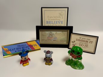 Vintage Disney Home Decor Featuring Disney Vinylmation Figurines And Funko Pop Slimer