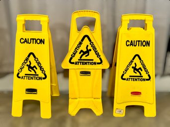 Yellow Rubbermaid  Caution Signs - Lot Of 3