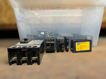 Large Box Of Power Parts Requiring Terminal Blocks And  Electrical Panel Breakers