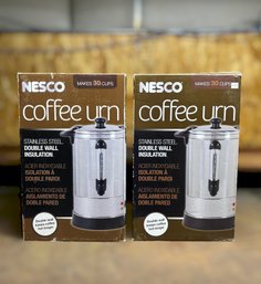 Nesco Stainless Double Wall Insulated Steele 30 Cup Coffee Urns - Lot Of 2