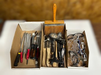 Fantastic Assortment Of Safety Glasses, Wire Brushes And Heavy Metal Files For All Surfaces