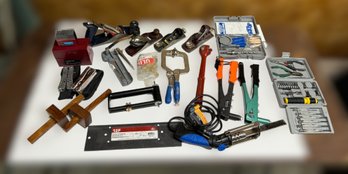 Wonderful Assortment Of Hand And Power Tools Featuring Rivet Guns,  Pittsburgh  Steele Stamping Set & Clamps