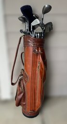 Vintage Leather Golf Club Bag With A Fantastic Collection Of Golf Clubs Featuring M.D.D, Ben Hogan, Apex &More