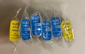 Large Collection Of H82 Yellow And Cyan Ink Replacements- Lot Of 6