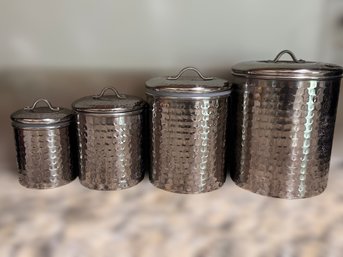 Stunning Hammered Steel Canister Collection - Lot Of 4