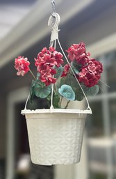 Lovely Faux Red Floral Plant In A White Hanging Planter