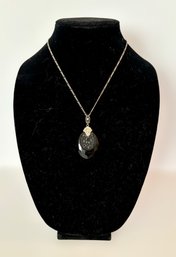 Vintage Floral Black Obsidian Pendant