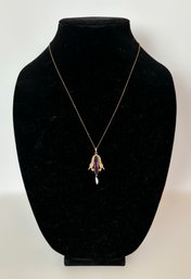 Victorian 14K Yellow Gold Amethyst Pearl Pendant With A Dandling Raw Pearl