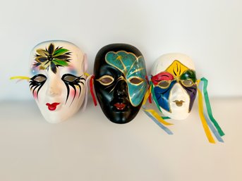 Vintage Mardi Gras Ceramic Painted Masks - Lot Of 3