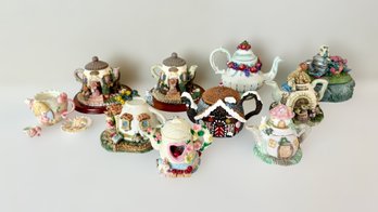 Breathtaking Collection Of Collectable Tea Pots Featuring Cottage Pots,  Baby Angel, Berry Pot, & Gingerbread