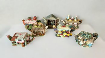 Charming Collection Of Decorative Tea Pots Featuring Cottage Themed, Store Front Themed And Mouse Themed