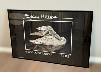 Sally Miller Scratchboard 1981 Signed And Dated Print In A Custom Frame