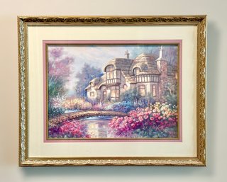 Summer Garden Cottage Print By Carl Valente In A Gorgeous Custom Frame