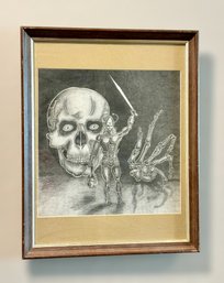 Original Fierce Skull Warrior Sketching In A Custom Frame