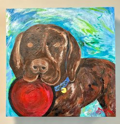 Original Playful Chocolate Lab Puppy Painting