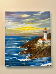 Original Lorie Green Sunset Lighthouse Painting