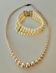 Ivory Pearl Necklace And Bracelet Collection