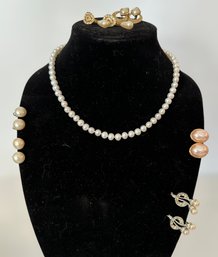 Stunning Collection Of Pearl Earrings And Pearl Necklace- Lot Of 7