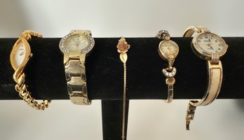 Vintage Collection Of Womans Fashion Watches And Rose Bud Bracelet