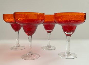 Vintage Collection Of Burnt Orange Margarita Glasses - Lot Of  4