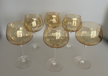 Stunning Iridscent Amber Stemmed Wine Glasses - Lot Of  6