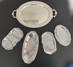 Lovely Silver Platters- Lot Of 5