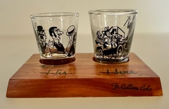 Dinging Quartet Shot Glass, Vintage Buggy Shot Glass Complete With A Wooden His & Hers Shot Glass Holder