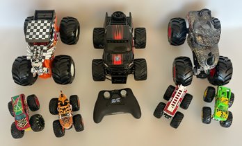 Fantastic Toy Monster Truck Collection Featuring A Large Remote Control Monster Truck- Lot Of  7