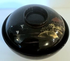 Japanese  Black And Gold Lacquerware Maki Rice Bowl